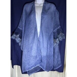 Do Everything in Love Navy Blue Embroidered Boho Kimono Duster Wrap One Size OS